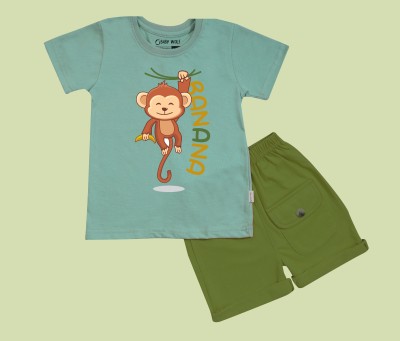 Baby Wolf Baby Boys & Baby Girls Casual T-shirt Shorts(Baby Monkey Light Green and Dark Green Combo)