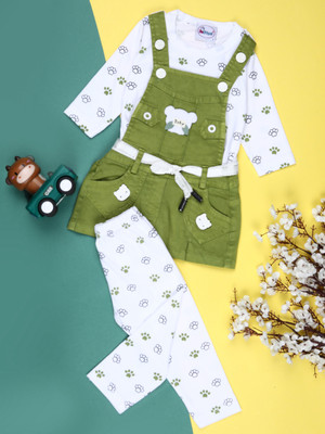V-MART Baby Girls Casual Top Dungaree(Green)