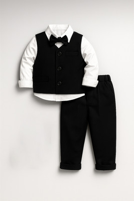 TOGEPI Boys & Girls Party(Festive) Vest Vest, Shirt, Pant, Bow Tie(Black)