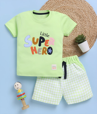 TOONYPORT Boys Casual T-shirt Shorts(Neon Gren, White)