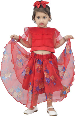 hashmiclothing store Girls Party(Festive) Top Skirt(red)