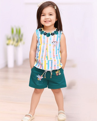 SJGARMENTS Baby Girls Party(Festive) Top Shorts(SEA GREEN)