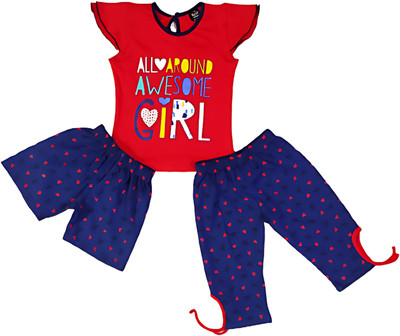 ArpanGarments Baby Girls Casual Top Capri, Shorts(Red & Blue)