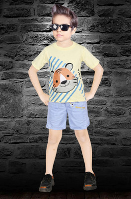 HouseOfCommon Boys Casual T-shirt Pant(Yellow, Blue)