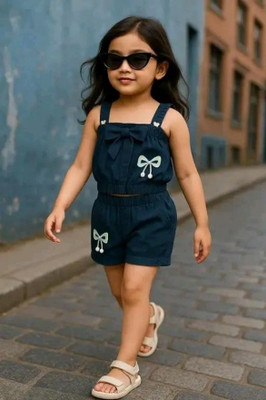 aulbo Baby Girls Casual Top Shorts(Blue)