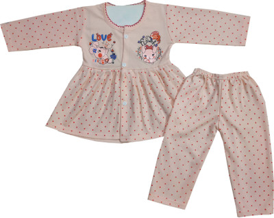 Shreesai Baby Girls Casual Top Pyjama(PEACH)