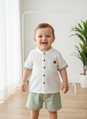 Pheraava Baby Boys Casual Shirt Shorts(WHITE)
