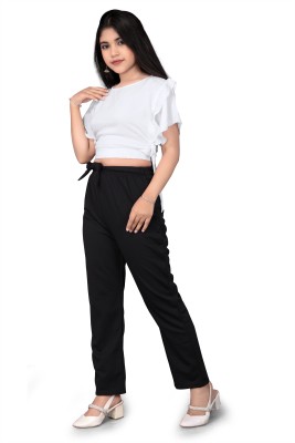 LEERUKA Girls Casual Top Trouser(White Black)