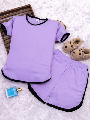 KRIVA Boys & Girls Casual T-shirt Shorts(LAVENDER)