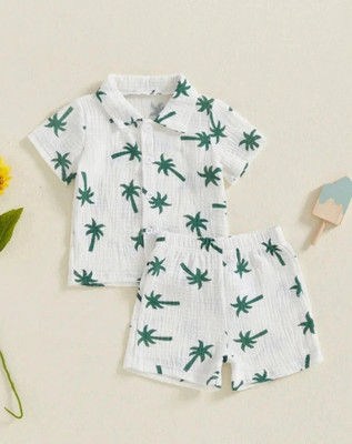 The Fashion Prime Boys Party(Festive) Shirt Shorts(White & Green)