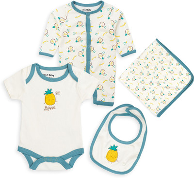 Smart Baby Baby Boys & Baby Girls Casual Bodysuit Bib(White & Blue)