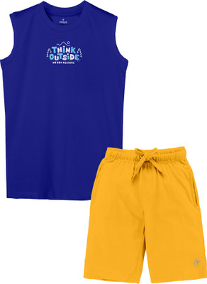 KiddoPanti Boys Casual T-shirt Shorts(Royal Blue & Mustard)