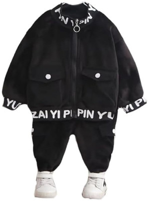 Bold N Elegant Baby Boys & Baby Girls Party(Festive) Sweatshirt Sweatpant(Black)