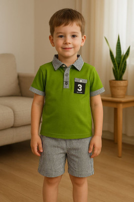SEFVONA Boys Party(Festive) T-shirt Shorts(GREEN)