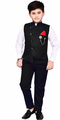 ADITRADERS Boys Party(Festive) Waistcoat Shirt(Black)