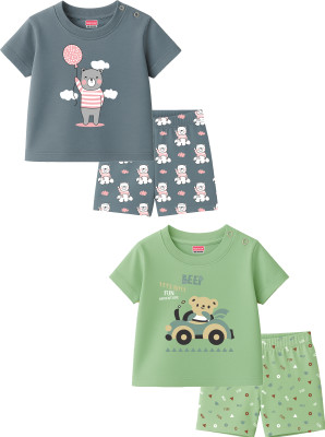 Toddylon Baby Boys & Baby Girls Casual T-shirt Shorts(Grey, Green)