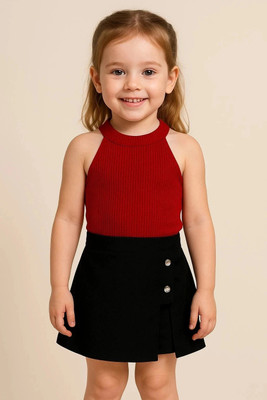 ANGELENTERPRISE Girls Casual T-shirt Skirt(Red-Black)