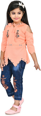 AllStarGarments Girls Party(Festive) Top Pant(Orange)