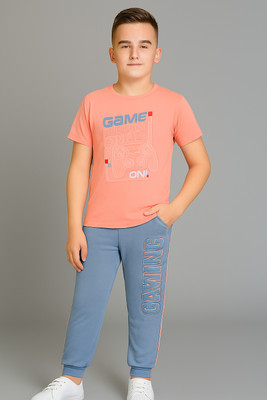 Todd N Teen Boys Casual T-shirt Track Pants(peachgrey)