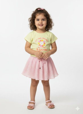 Girijesh Singh Baby Girls Party(Festive) Top Skirt(Yellow)