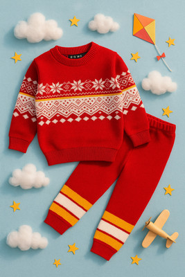 Vaidahee Baby Boys & Baby Girls Casual Sweater Pyjama(Red)