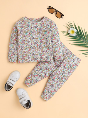 POLKA TOTS Baby Boys & Baby Girls Casual T-shirt Pant(Purple)