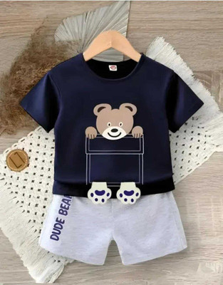 AJ TEXT Baby Boys & Baby Girls Casual T-shirt Shorts(NEVY BLUE)