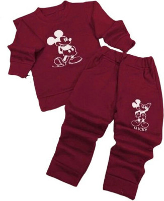 JS TREND Baby Boys & Baby Girls Party(Festive) T-shirt Pant(MAROON, MAROON)