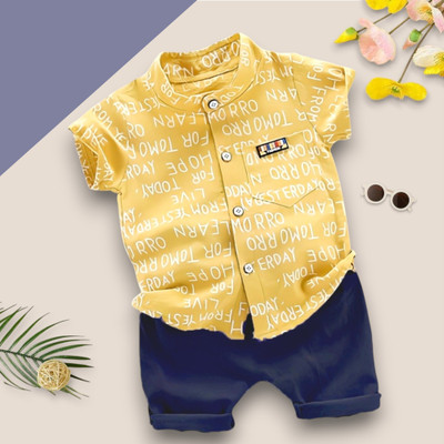 WinsKart Baby Boys & Baby Girls Party(Festive) Shirt Shorts(ALPHA_YELLOW_BLUE)