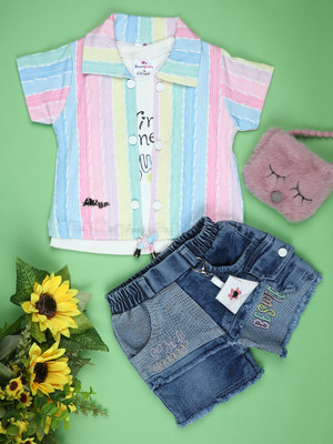 V-MART Baby Girls Casual Top Shorts(Pink)