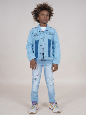 KiddoPanti Boys Casual T-shirt Jeans(White & Light Blue)