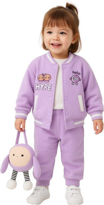 MiniMighty Baby Girls Casual T-shirt Pant(PURPLE)