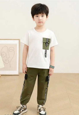 SWAR FASHIONS Baby Boys Casual Dress T-shirt, Trouser(White, Green)