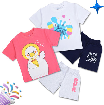Worton Fashion Baby Boys Casual T-shirt Shorts(Pink & White)