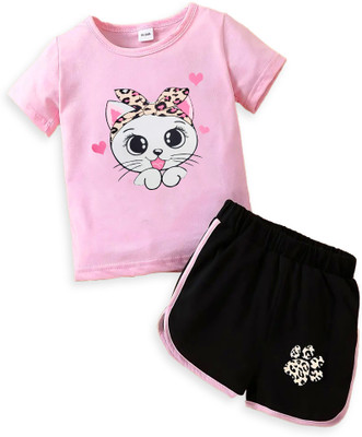 KEESOR Girls Casual T-shirt Shorts(PINK)