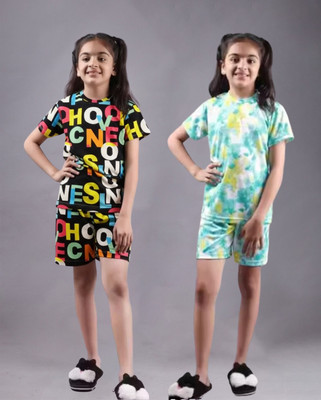 FEBVIBE Girls Casual T-shirt Shorts(Multicolor 19)