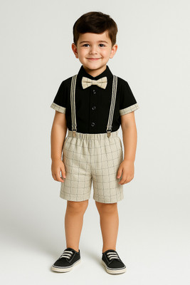 TOGEPI Baby Boys & Baby Girls Party(Festive) Shirt Shirt, Shorts, Belt(Grey)