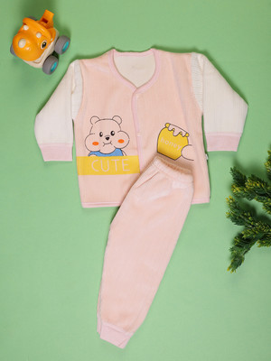 V-MART Baby Girls Casual T-shirt Pyjama(Pink)