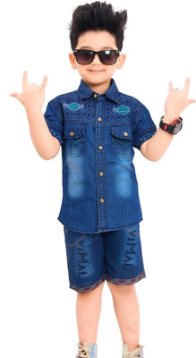 SRFASHION Boys Casual Shirt Shorts(Denim Blue)