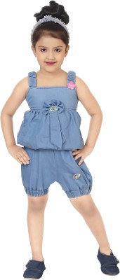ZIORA Baby Girls Casual Top Shorts(Light Blue)