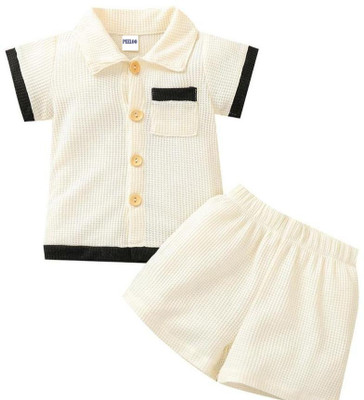 RB Fashion Baby Boys Casual Shirt Shorts(CREAM, BLACK)