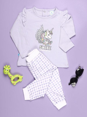 V-MART Baby Girls Casual T-shirt Pyjama(Purple)