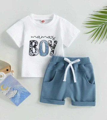 FAHADCREATIONS Boys Party(Festive) T-shirt Shorts(White, Blue)