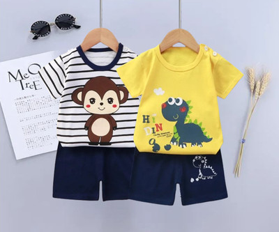 DRUZZEE Baby Boys & Baby Girls Casual T-shirt Shorts(Navy Straipes-Yellow)