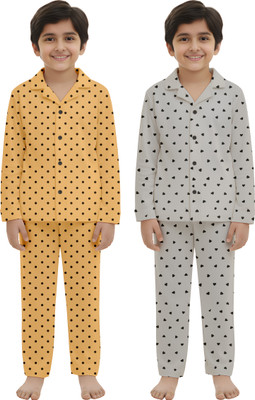 Eha Kids Nightwear Boys & Girls Printed Cotton Blend(Multicolor Pack of 2)