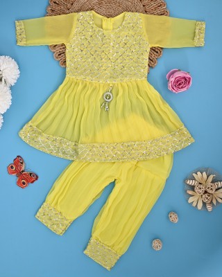 Ahana dresses Baby Girls Party(Festive) Kurta Pyjama(Yellow)