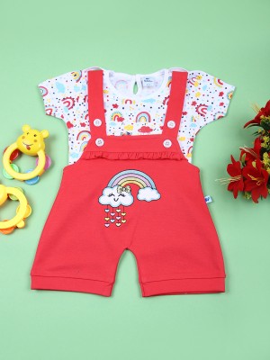 V-MART Baby Girls Casual Top Dungaree(Red)