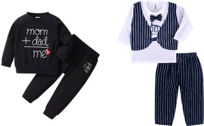 CuteHug Baby Boys Casual Dress T-shirt, Pant(Black white)