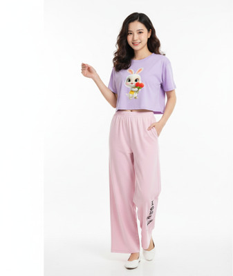 Wearax Girls Casual T-shirt Trouser(Purple)