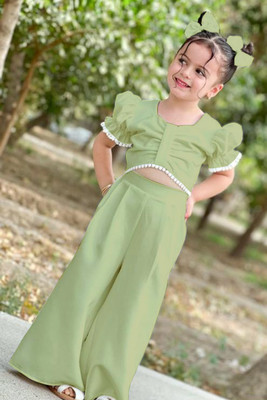 Ethzy Girls Casual Top Pant(Light Green)